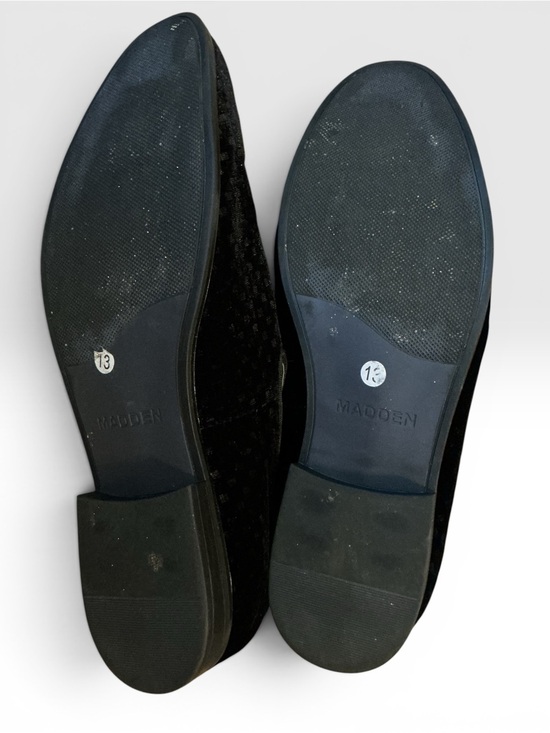 ?Madden Men’s Black Velvet Checked Pattern Slip-On Loafers -